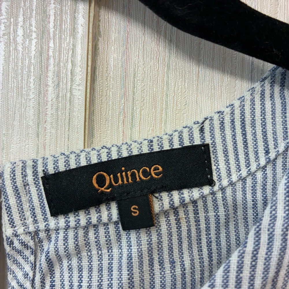 Quince Blue and White 100% Linen Boho Coastal Striped Tank Top Small - Picture 5 of 6